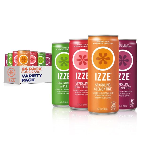 IZZE Sparkling Juice Beverage Blend, Variety Pack, Blackberry, Clementine, Apple, Grapefruit, No Sugar Added, 8.4 FL OZ, 24 Cans